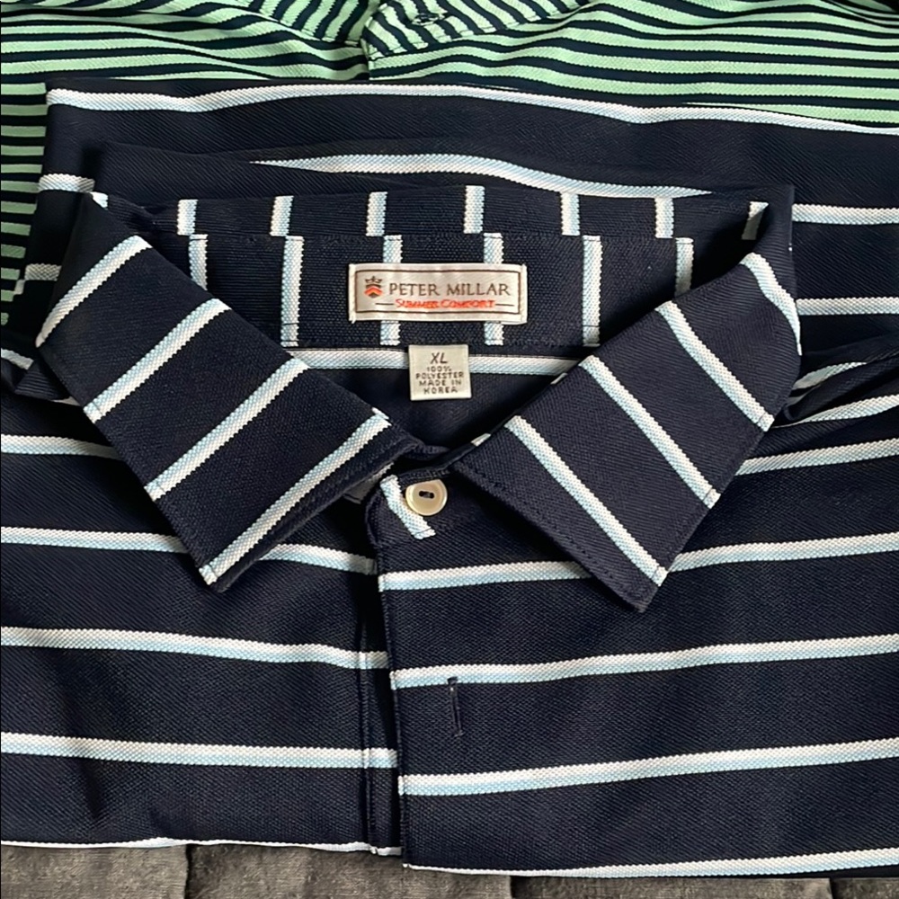 Peter Millar Blue and White Striped Polo Shirt